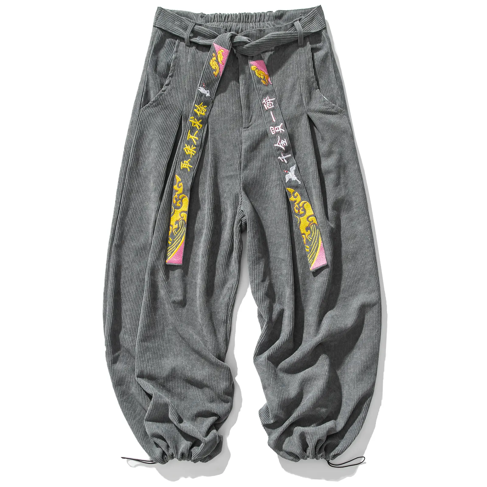 Mens Corduroy Pants Loose Drawstring Sweatpants Vintage Cargo Pant