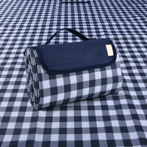 Extra Large Picnic/Beach Blanket - 80x80inch Dark Blue, Foldable Waterproof Sand Mat for Camping, Hiking, Travel, Concerts, Grass Lawns