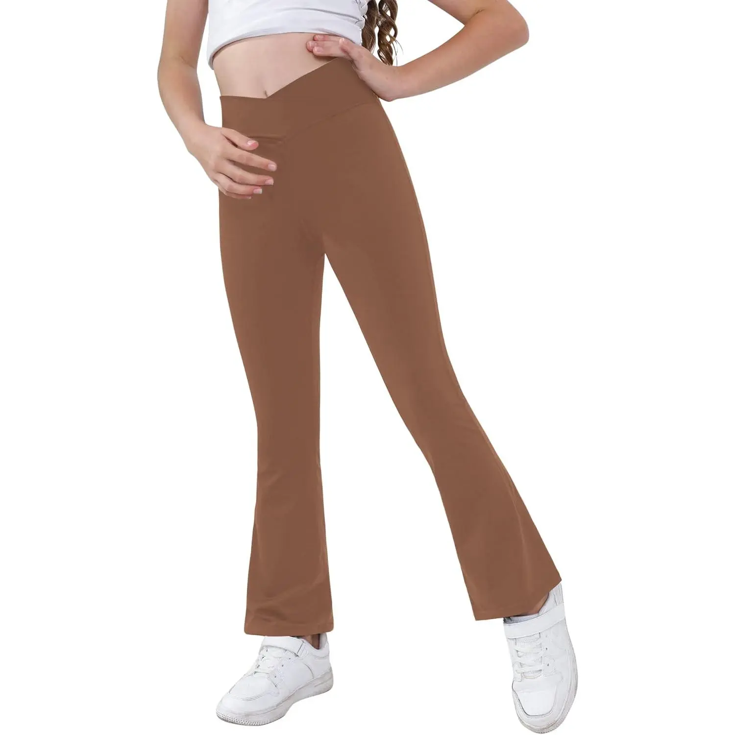 Girls Yoga Pants V Cross Waist Wide Leg Workout Flare Pants High Waist Bootcut Pants