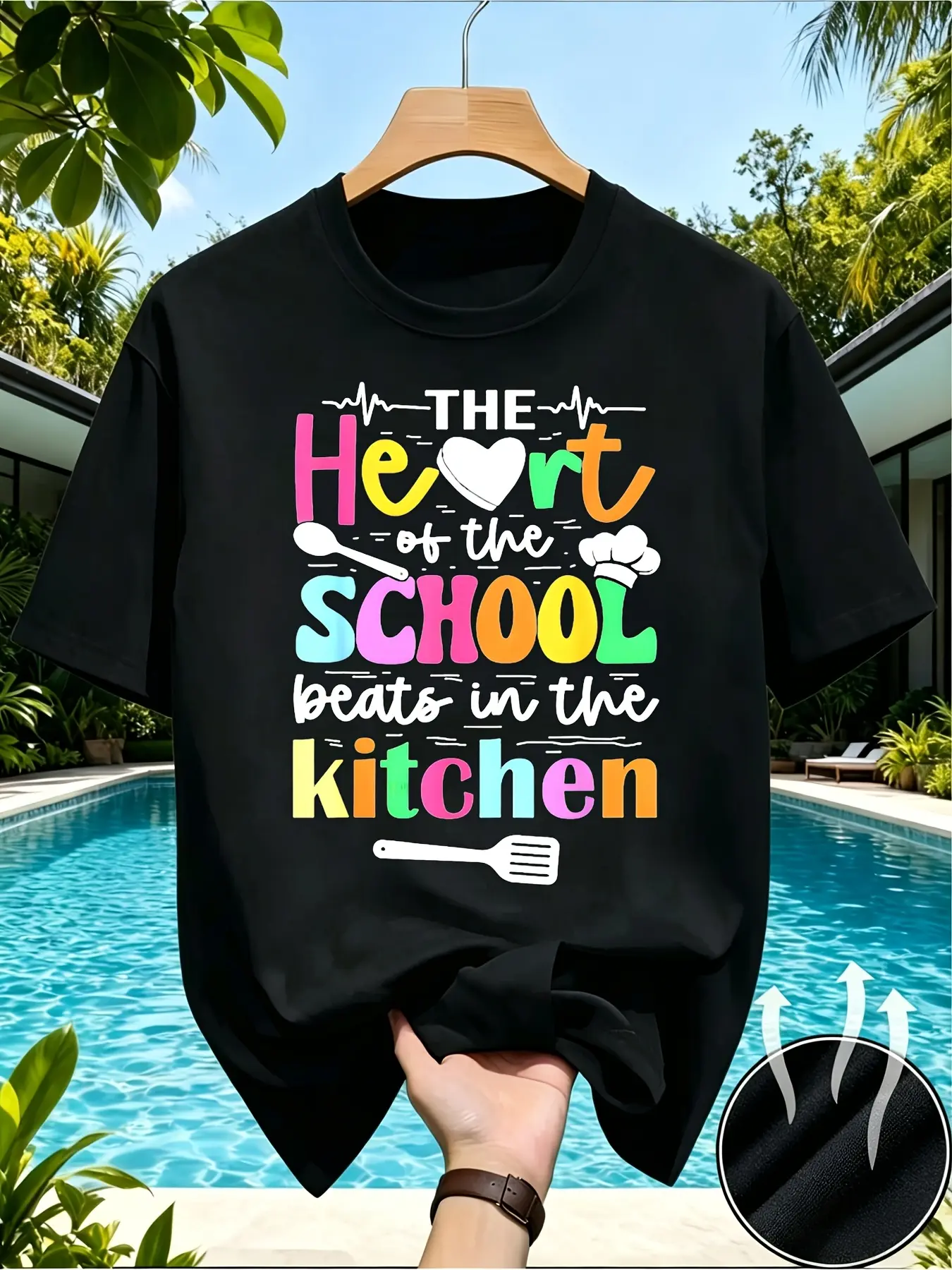 Menswear Men's Short-Sleeve Crew Neck T-Shirt, Cute Chef Hat & Spatula Design, Breathable Colorful Soft Loose Outfit, Labor Day Gift for Cooks