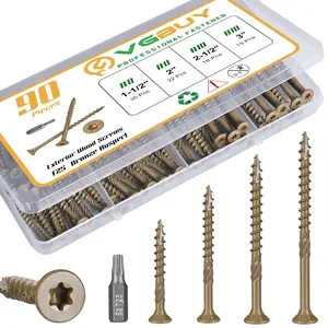 90Pcs Deck Screws, # 8 # 10 Wood Screws Assortment Kit, Heavy-Duty Exterior,Star Drive,Bronze (1-1/2",2",2-1/2",3"),T25 Star Bit