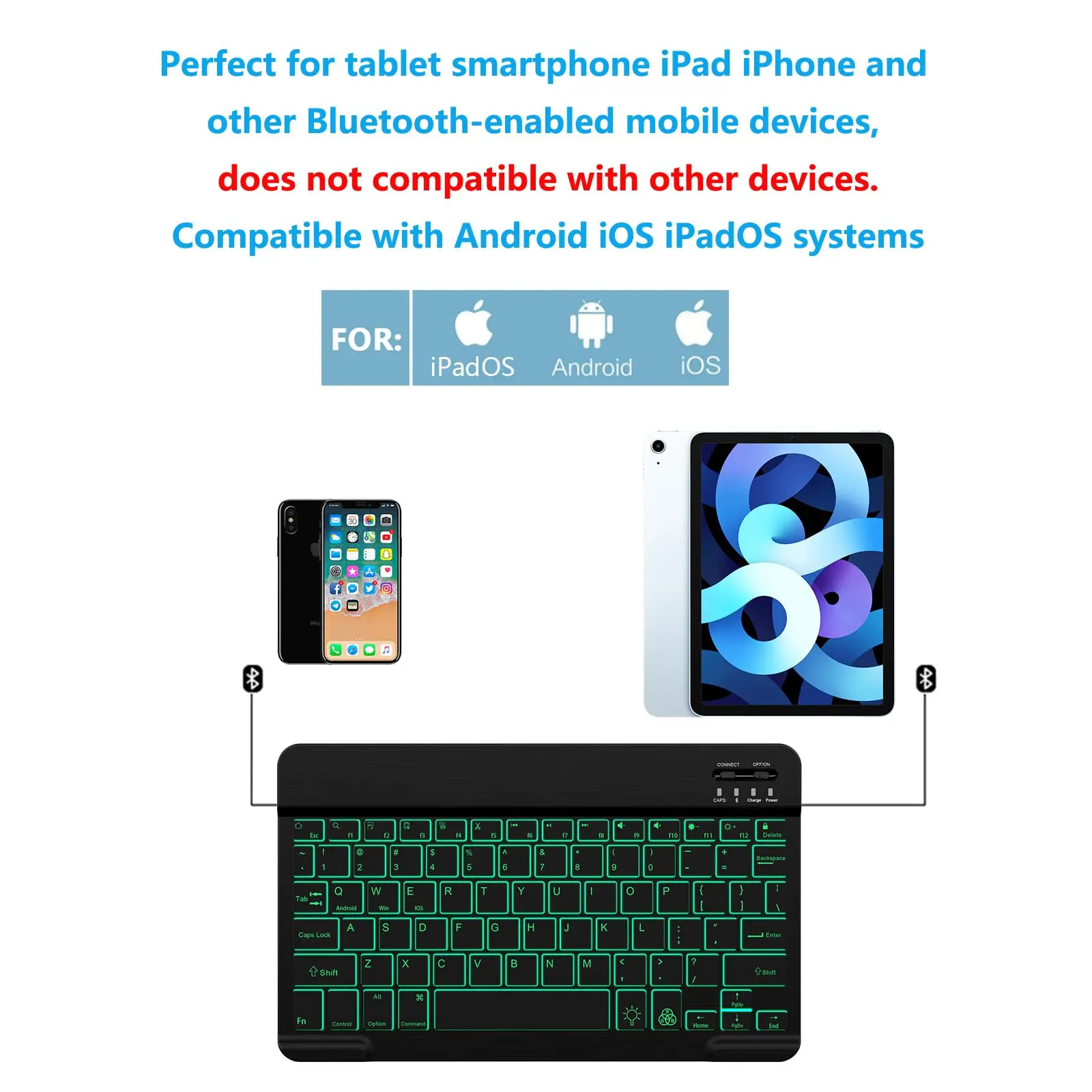 Compact Backlit Bluetooth Keyboard - Rechargeable, Magnetic, USB-C Accessory with Included Cable, Aluminium Frame, Batteries, Bag for iPad (A16, 11th/10th Gen Pro, Air, Mini), iPhone, Android Samsung Tablet/Cell Phone (Black), Accessories, Tablet Keyboard