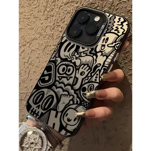 Black graffiti phone case, compatible with iPhone 17/16/15/14/13/12/11, iPhone 7/8 Plus, iPhone X/XS/Xr/Xs Max, waterproof, shockproof, drop-resistant, scratch-resistant, quirky patterns, cute style, suitable as a gift for friends, family, and yourself.,,