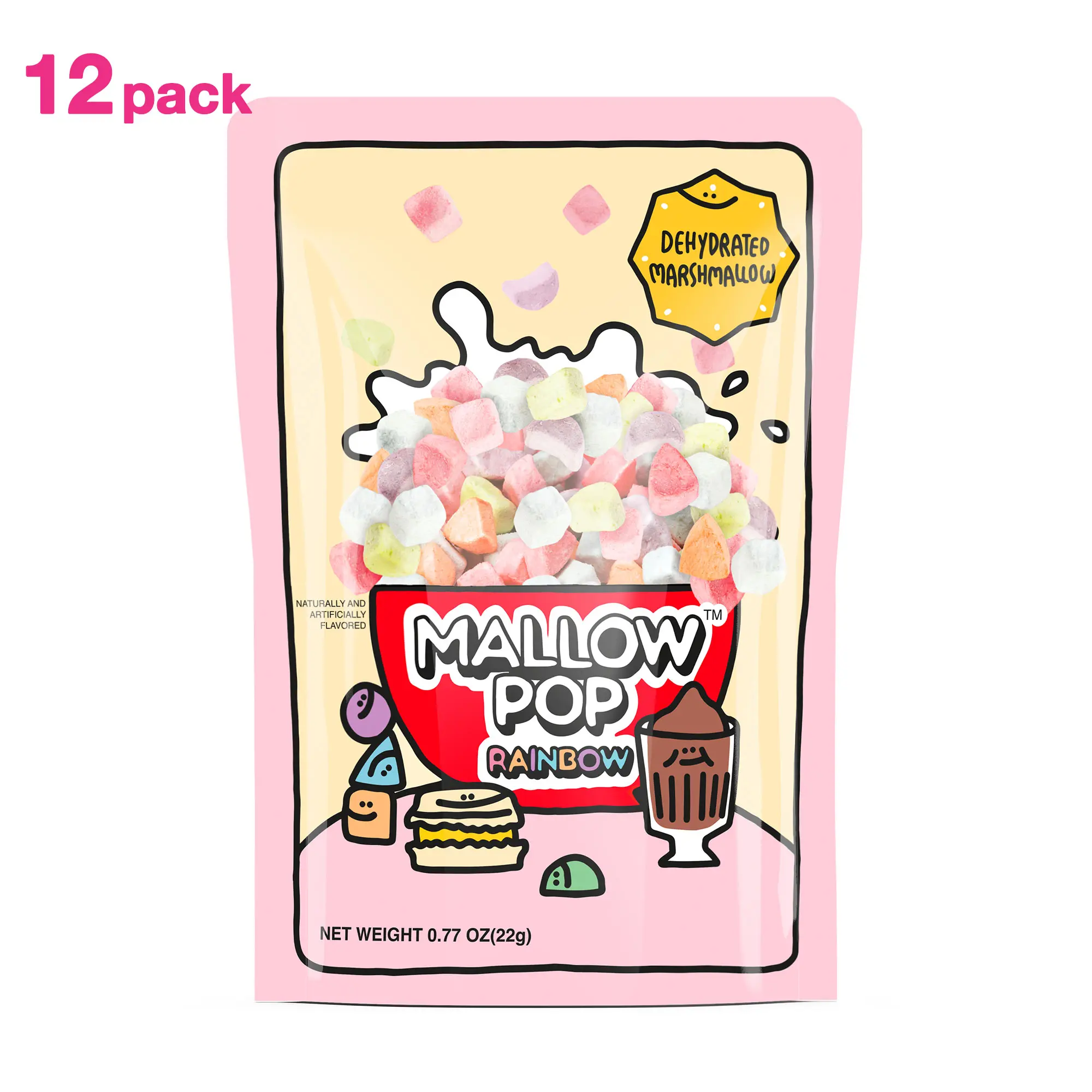Mallow Pop Rainbow - Light & Crispy Marshmallows - Sweet Snack - 0.77 oz - Perfect for Toppings or Treats - Fun & Unique Eating Experience