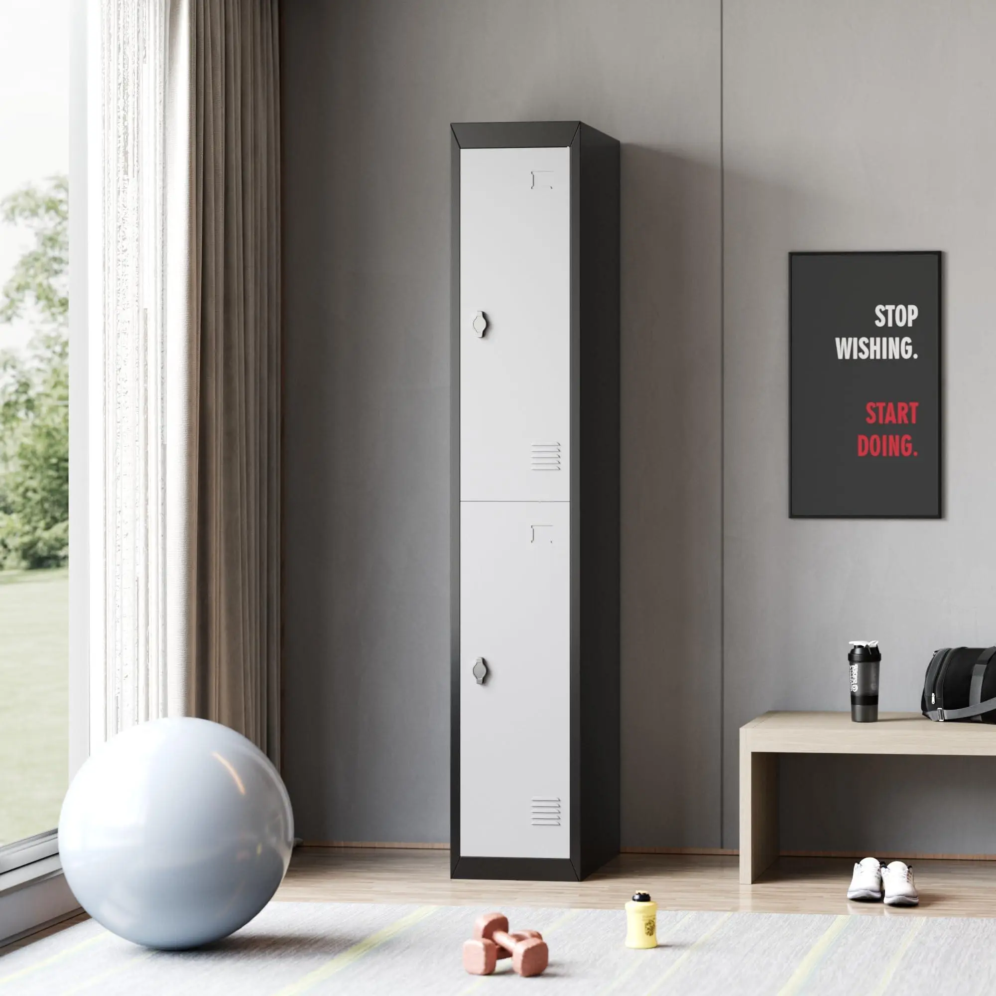 72" Tall 2-Door Metal Employee Lockers, Steel Double Storage Cabinets with Lockable Doors & Keys, Room Storage Organizer for Office Gym