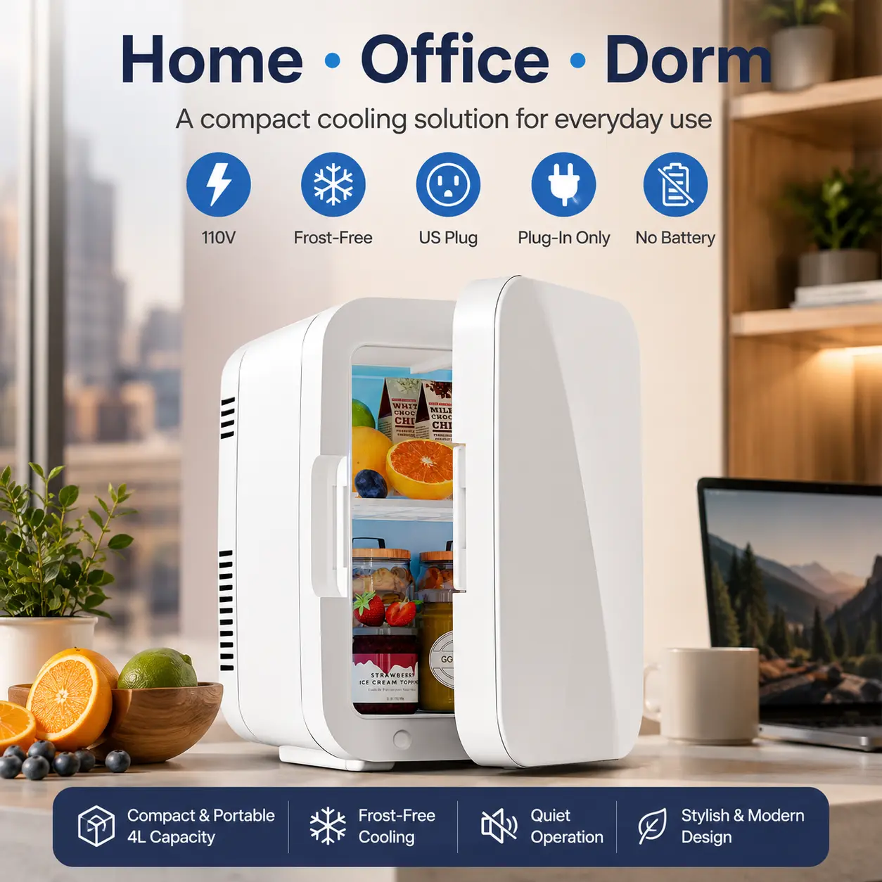 PD-4 Tempered Glass Mini Fridge - Pink Food Cooling Appliance for Camping, Home Use, Commercial Settings flower