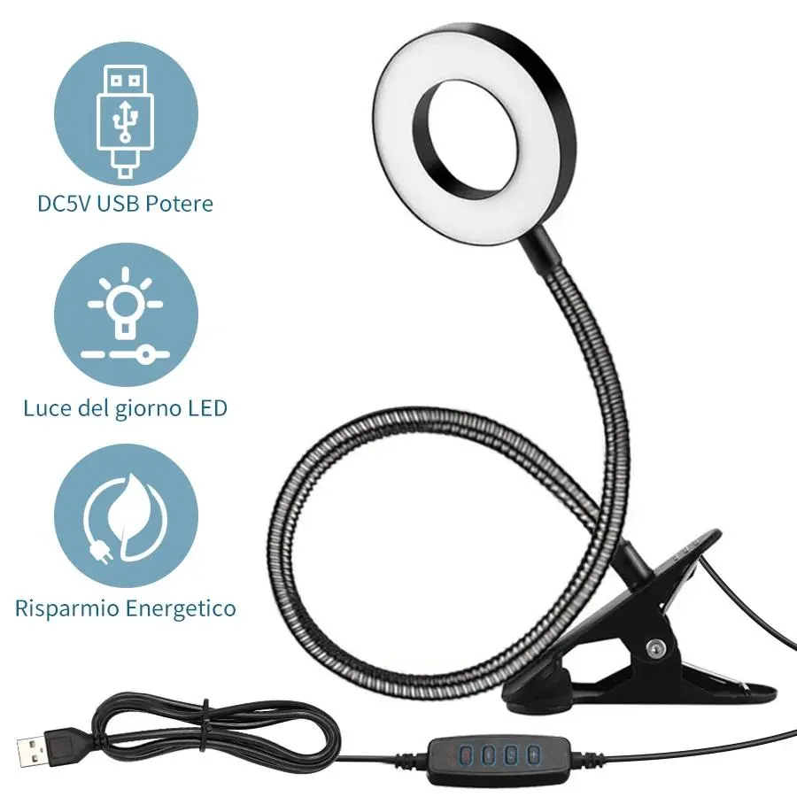USB LED Clip-on Desk Light 360° Flexible Eye Protection Reading Lamp 3 Colors Brightness For Bedroom Table Study Read Lighting