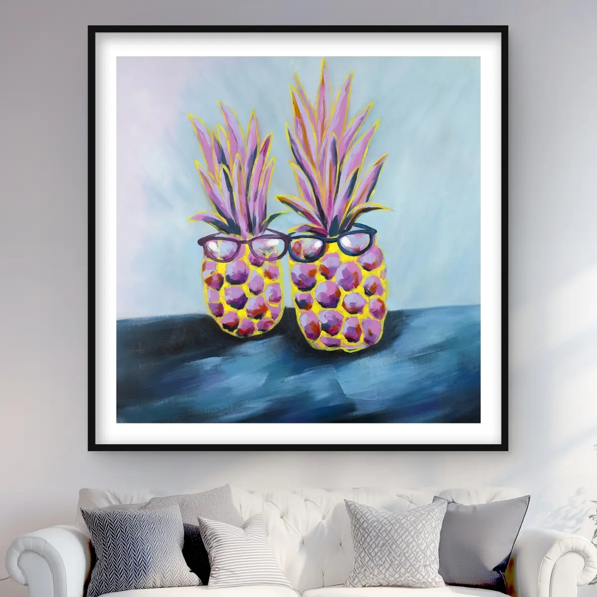 Begin Home Decor C1FM4848AB8RBA 48 x 48 in. Funny Pineapples with Sunglasses - Modern Pink Framed Print Wall Art