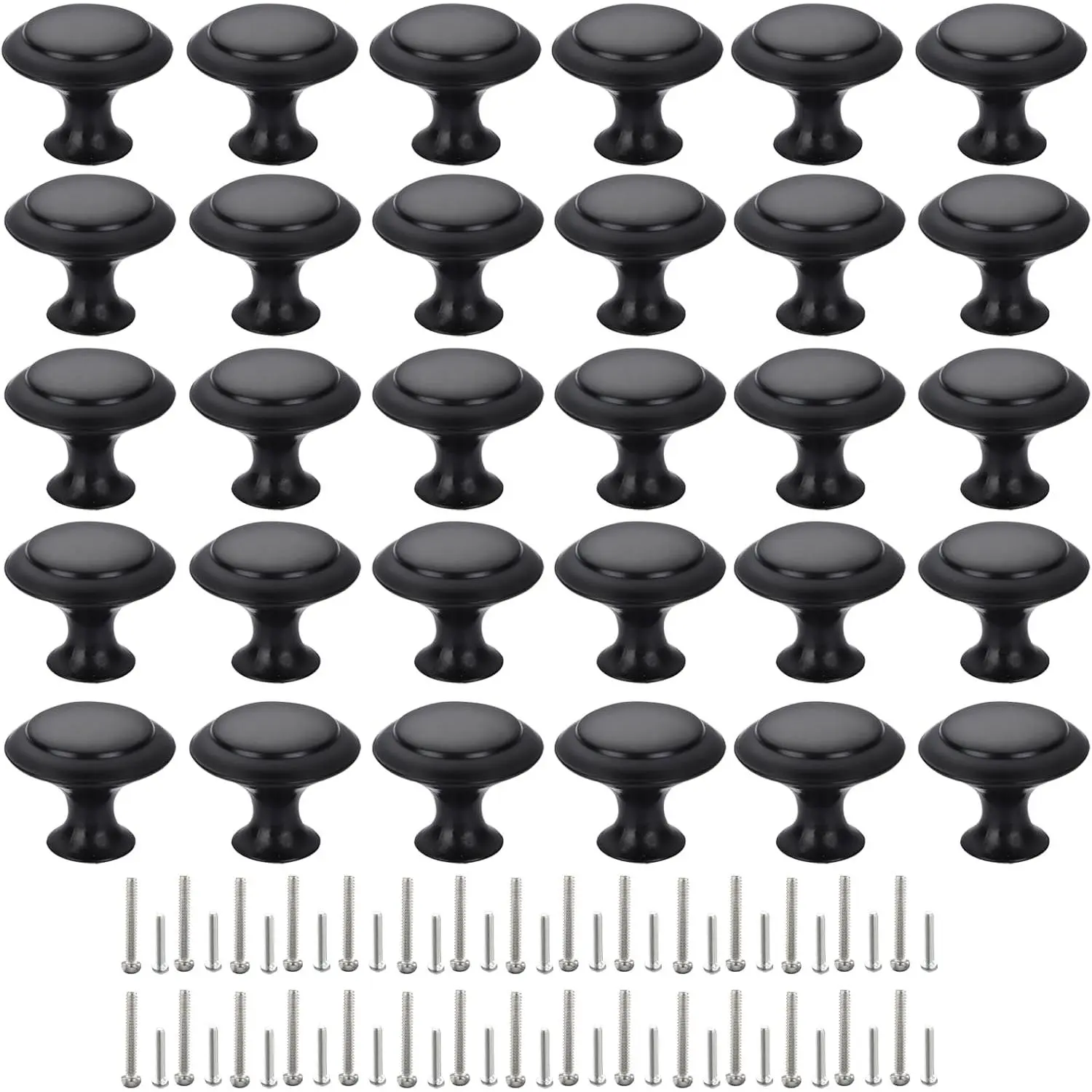 Cabinet Knobs,  30mm Dresser Knobs, Premium Drawer Knobs, Metal Furniture Handles, Black Zinc Door Knobs for Closet- 1-1/6 Inch Diameter Round Drawer Pulls Kitchen Knob Hardware with Screws DIY