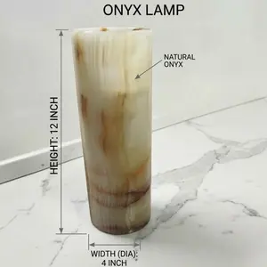 Handmade Natural Onyx Cylinder Lamp 4x12 Inch Stone Table Decor Gift for Living Rooms Bedrooms Offices Modern Interiors - Candle, Light