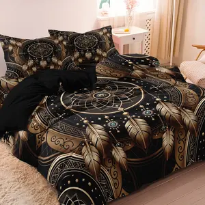 3pcs Dreamcatcher Feather Tribal Decorative Duvet Cover Set, Western Bead Print Bedroom Bedding Set (1 Duvet Cover + 2 Pillowcases (No Comforter, No Pillow Core), High-Definition Print For Home & Dorm