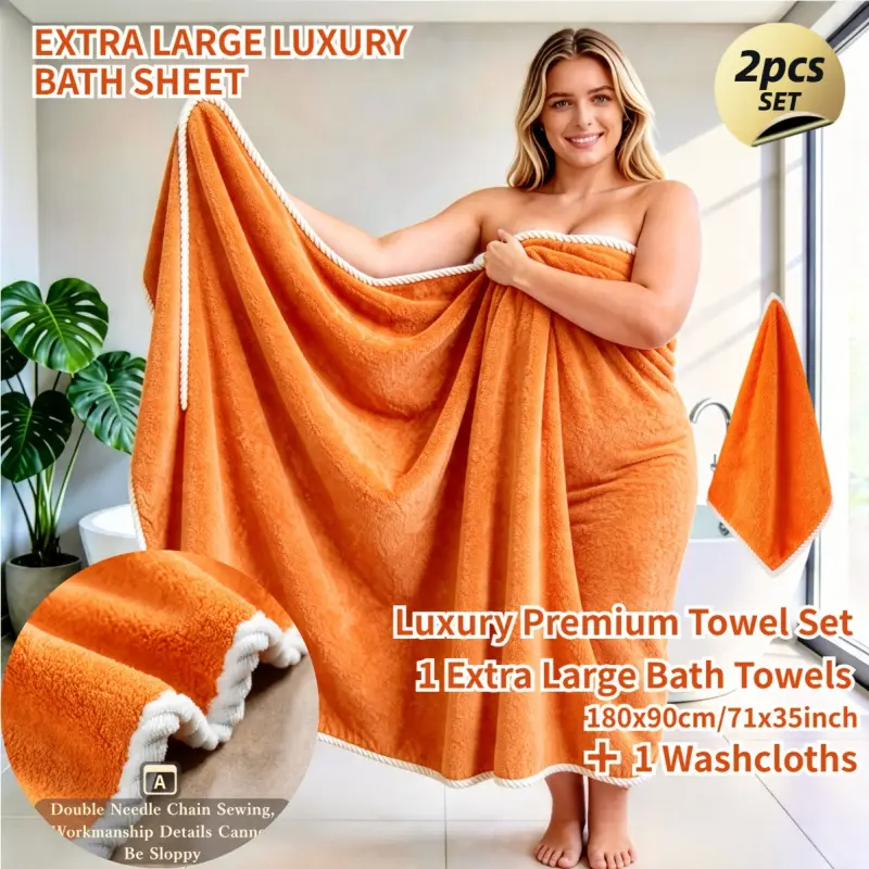 2pcs Oversized Bath Towel Set Spa Towels, Includes 1pc Extra Large Bath Towel (70.87X35.43inch) + 1pc Small Towel (11.81X11.81inch), Quick Drying Highly Absorbent, Perfect for Hotel Travel Outdoor Sports Home Bathing Face Washing, Water Absorbent Towel
