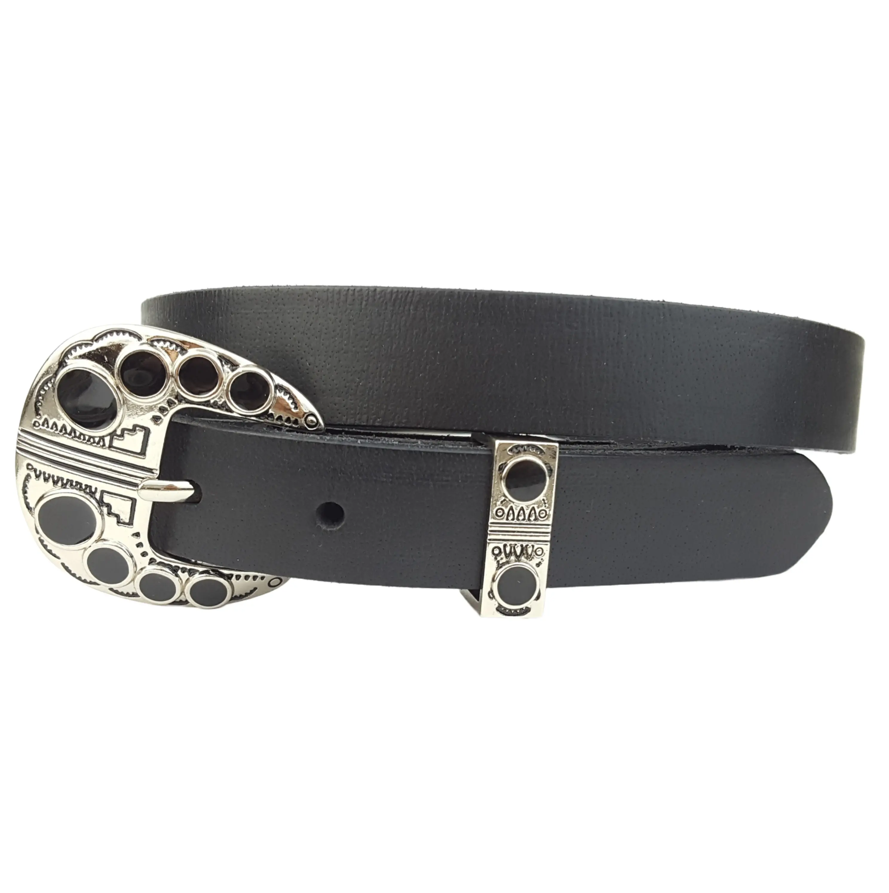 Genuine Leather Skinny Belt with Silver Buckle and Loop  display picture 3