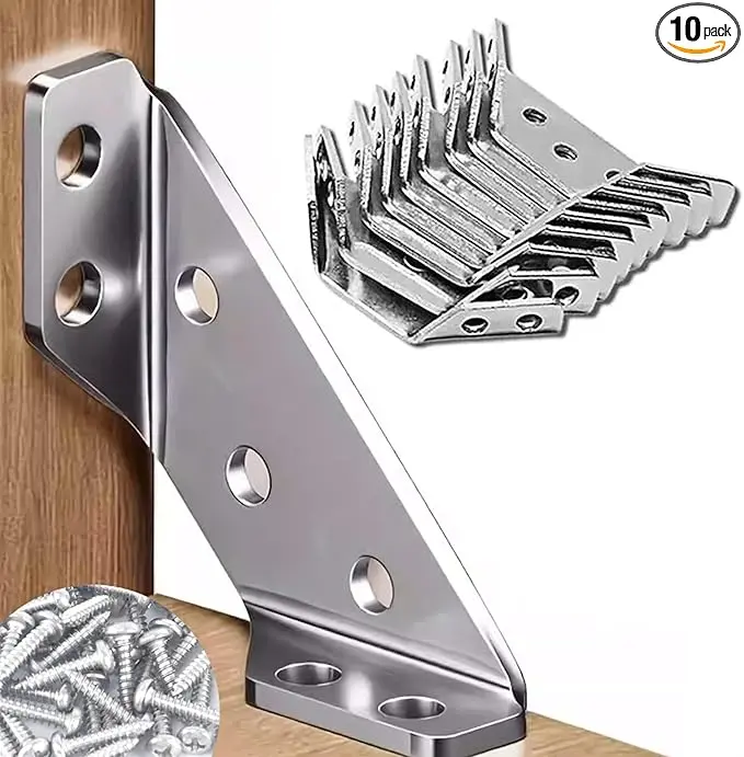 20 Pcs Stainless Steel Corner Brackets, Heavy-Duty Triangle Angle Braces with 120 Pcs Complete Matching Screws, Stable Support Hardware Fasteners for Wood Furniture Repair Reinforcement (Beds, Cabinets, Doors)