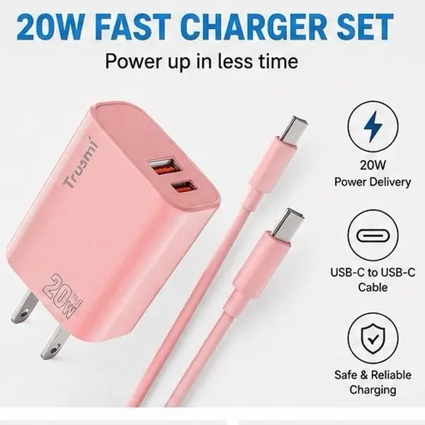 20W USB-C Fast Wall Charger, Includes USB-C Charging Cable