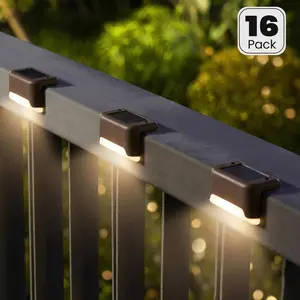 Solar Deck Lights Outdoor 16 Pack, Solar Step Lights Waterproof Led Solar lights for Outdoor Stairs, Step , Fence, Yard, Patio, and Pathway(Warm White)