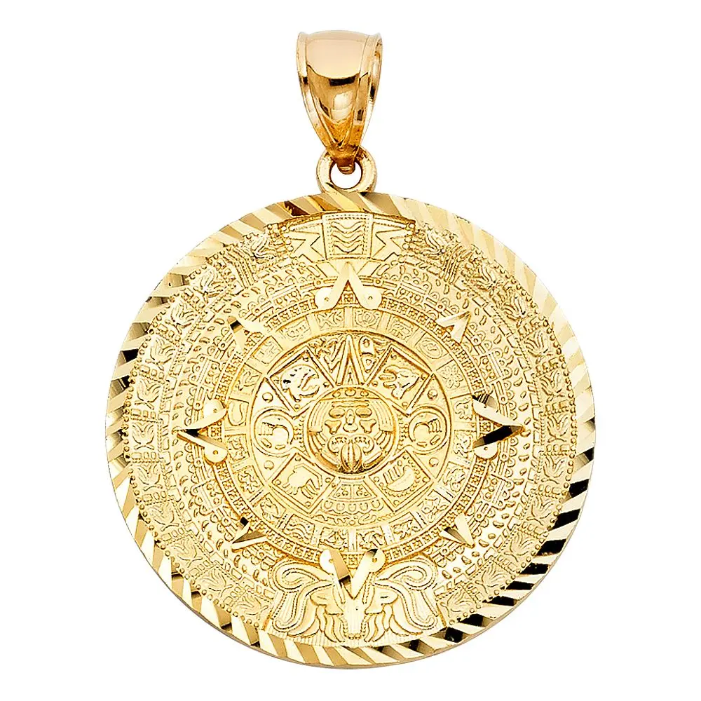 Aztec Calendar Large 14K Gold Pendant PT-1562 40mm Tall 9.5 Grams Solid Real Gold Attention Piece