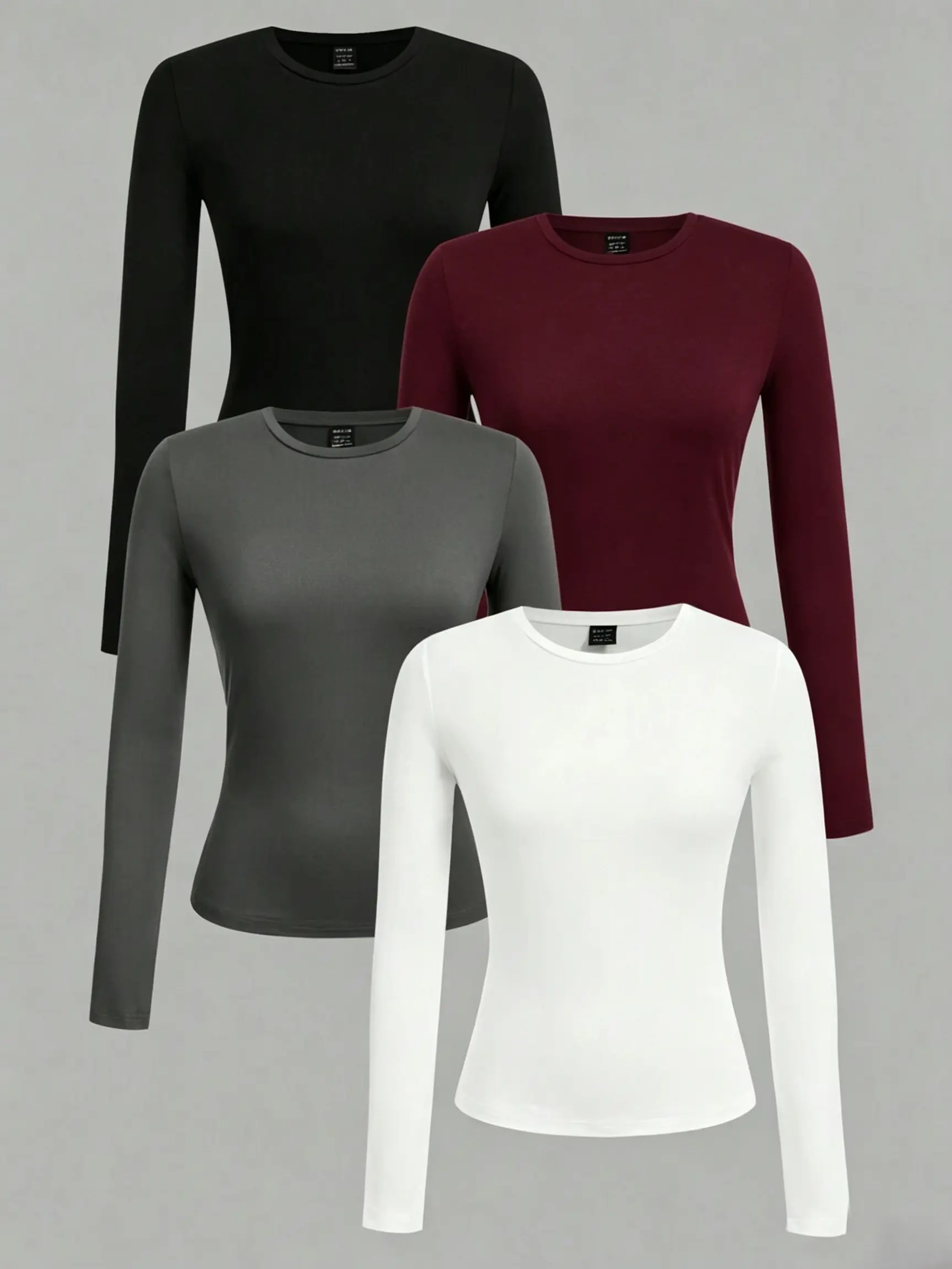 Women's 4-Pieces Athletic Baselayer Top Set - Slim-Fit Long-Sleeve Compression Crewneck Thermal Shirts (Black, White, Maroon) | Crewneck Workout Tops, Everyday Activewear, Athletic Clothing for Outdoor Sport, Layering | summerwins Workout Wear, Compressio