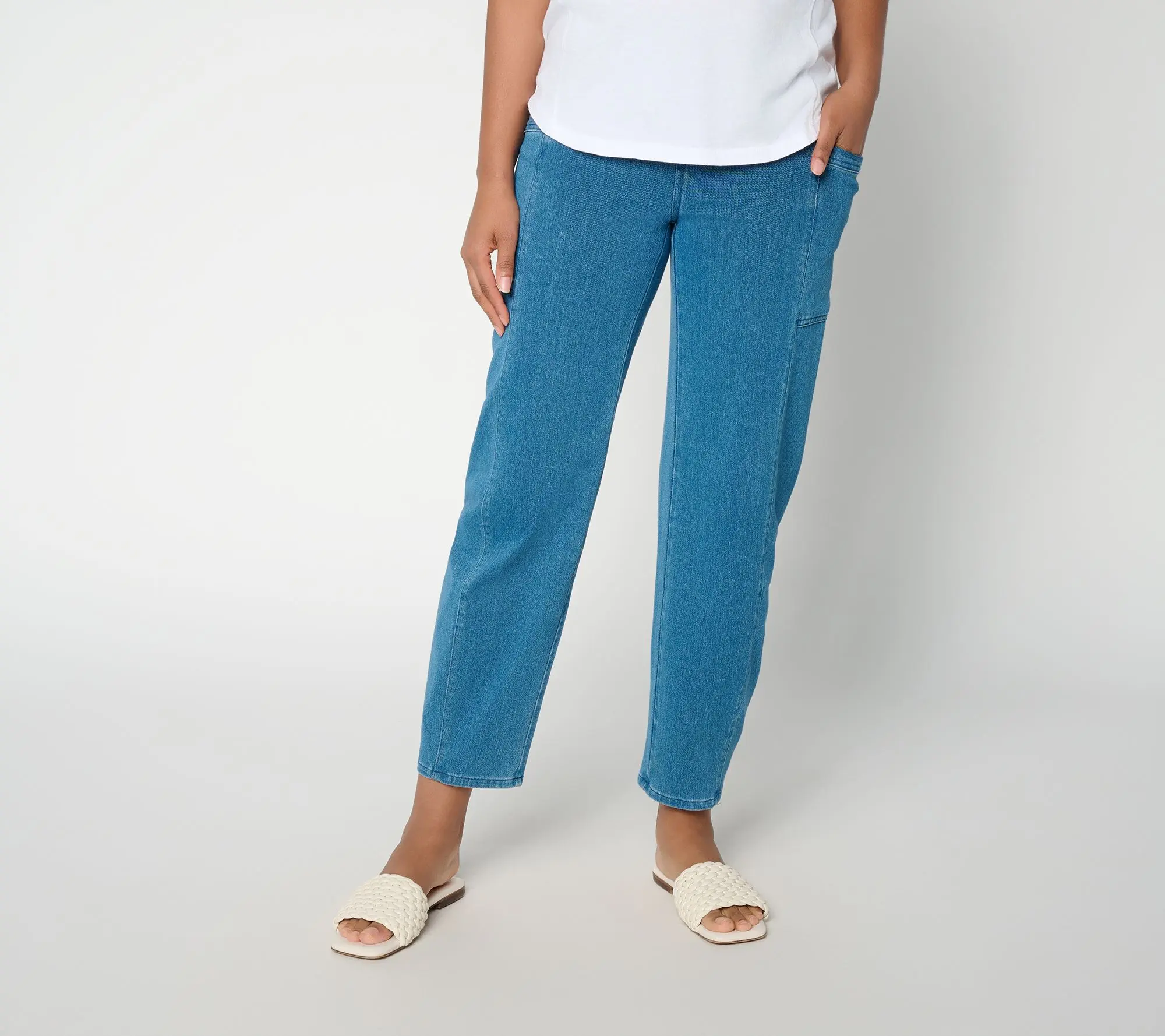 Denim & Co. Petite Comfy Knit Air Barrel Leg Ankle Pants