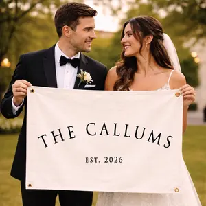 Personalized Wedding Canvas Banner Custom Last Name Sign Rustic Wall Hanging Decor for Bride Groom Wedding Reception Anniversary Gift