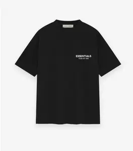 (100% AUTHENTIC) (FW25)  (0VER SIZE) Fear of God Essentials Classic Short Sleeve Tee Jet Black Men's Fashion Top with Logo Print OVER SIZE