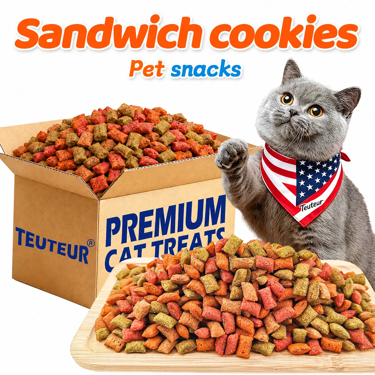 Universal Chicken Cat & Dog Crunchy Sandwich Biscuits, Dual Texture Milk Egg Yolk Filled Treats with Catnip, High Protein Training Rewards, Oral Health Dental Chews, Hairball Aid Snacks for Kittens & Adult Cats (Indoor Use)
