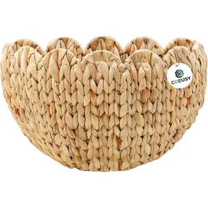 Scalloped Wall Basket,Boho Wall Basket,Big Wicker Baskets for Nursery,Door,Plants,Mail,Natural Hyacinth