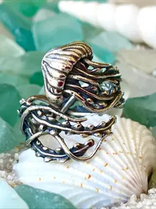 Retro Boho Silvery Jellyfish Ring for Women Girl Unique Sea Life Jewelry Ring Fashion Party Jewelry Dark Aesthetic Rings Birthday Anniversary Christmas Gift