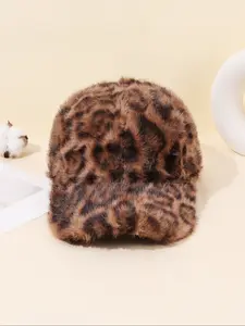 Warm Fuzzy Leopard Print Baseball Cap, Windproof Ultra-Soft Plush, Streetwear for Winter, Daily Errands, Fashion Looks