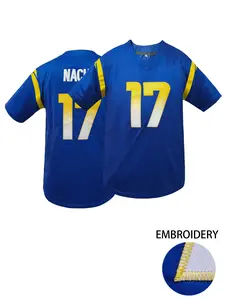 Men's #17 Blue Football Jersey, Los Angeles Classic Embroidered Style - Loose Fit V-Neck Short Sleeve American Football Sports Wear, Suitable For Casual Daily Wear, Match Training And Streetwear Style, Christmas Gift, Unisex, Athletic Tops