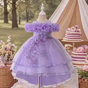 0031 Kids Tulle Ball Gown Party Dress Suitable For Birthday Celebration Performance Embellishments Random Mesh Princess Dress For Family Gathering Party