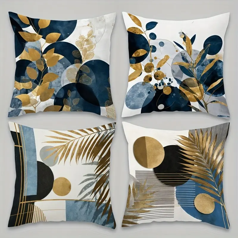 4pcs-Geometric Themed Throw Pillow Covers, Bohemia Abstract Patterns, Lines and Shapes Design, Home Décor Products, Bedroom Decorative Accessories, Ambiance, Suitable Living Room, Bedroom, 2D Flat, Single Sided Printing, No Pillow Core, Set