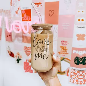 Love Talking to Myself, She Gets me | Funny Self Love Gift Ideas | Best Friend Gifts | Funny 20 oz Glass Cups with Bamboo Lid & Glass Straw | Borosilicate Glass Drinkware Tumblers Bottles