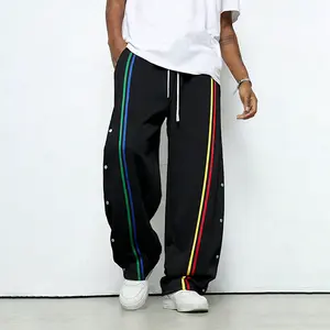 Black Contrast Striped Paratrooper Sports Pants Men's Autumn And Winter Loose Outdoor Casual Trousers