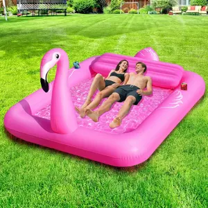 Luxury Flamingo Inflatable Tanning Pool for 2 Person, 81x60 inch Sunbathing Pool Lounger Float, Pink Blow Up Tanning Pool Suntan Tub, Tanning Water Bed with Cup Holder, Lounge Float for Adult