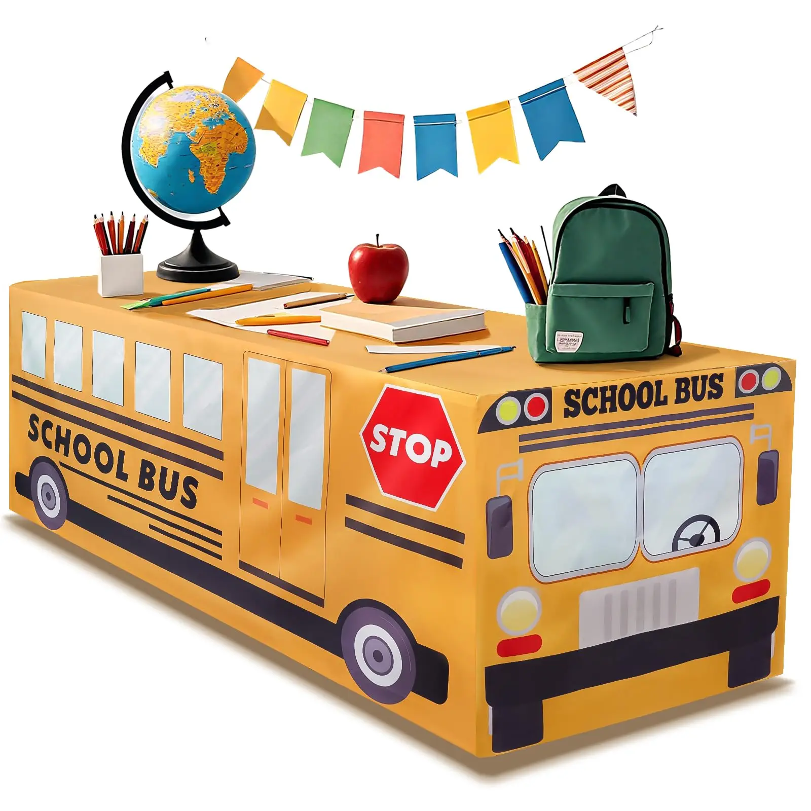 School Bus Tablecloths School Bus Theme Table Cover for School Kindergarten Back to School Birthday Party Decorations