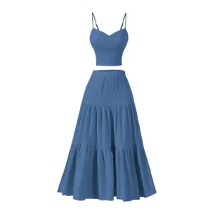 Women's Elegant Summer Two Piece Set Beach Wedding Guest Dress Casual Brunch Outfit Versatile Lounge Set for Vacation and European Travel