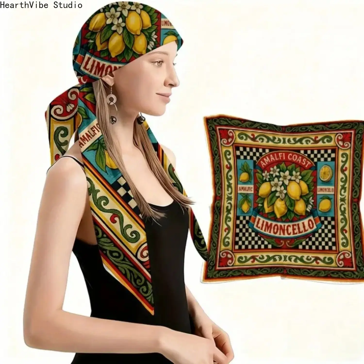 Women's Fashion Shawl Wrap, Soft Fabric Limoncello Print Square Scarf, Italian Coastal Summer Accessory & Head Wrap Turban, 90x90cm, Neck Scarf Bandana, Female, 1 Piece, 90×90/35.43In×35.43In, 70×70/27.56In×27.56In
