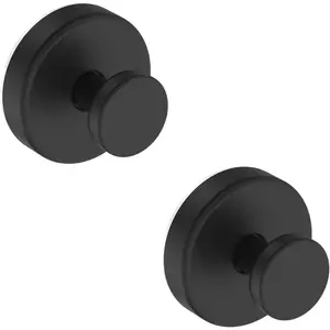 2 Pack Black Suction Cup Hooks for Shower – Removable Heavy Duty Towel Hooks for Bathroom Glass Door Wall | No Drill Robe & Loofah Hook, Matte Finish (2 Count)