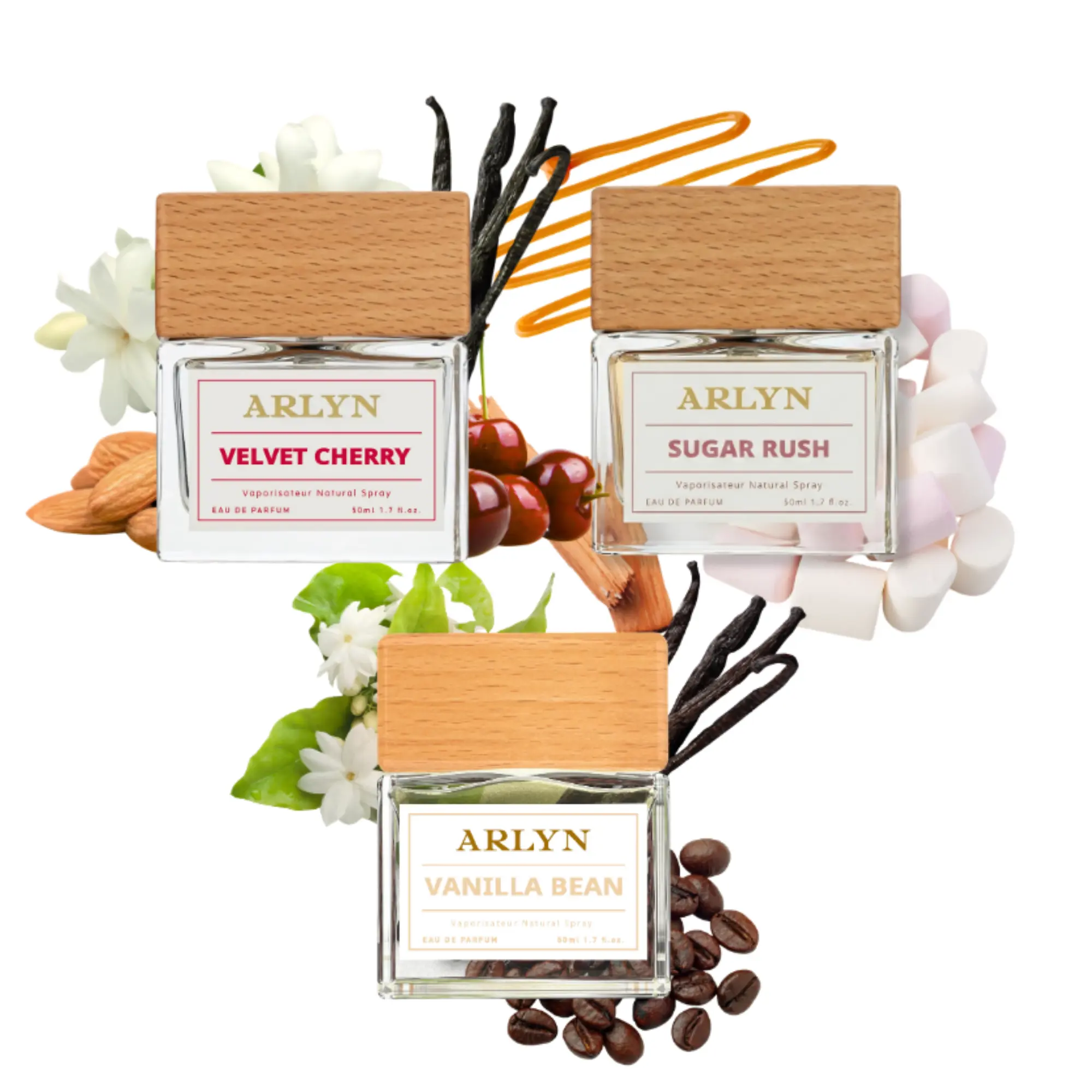 Addictive Gourmand Perfume Bundle | Sugar Rush + Velvet Cherry + Vanilla Bean, Arlyn, Women Perfume, Eau De Parfum, , Long-Lasting Perfume, Vegan, Cruelty free, Made in USA- 50 ml | 1.7 oz