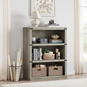 3 Tier Bookcase - 102 cm Bookshelves with Storage, Tall Bookcase Wooden Open Display Bookcase Slim Bookcase for Bedroom, Living Room, Office