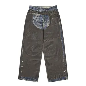 Inflation Men's 100% Cotton Mid-Rise Body-Fitting Straight Leg Spliced Digital Print Denim Pants - Height-Enhancing Casual All-Season Trendy Streetwear, , Mid-Rise, Print, Body-Fitting Styles, Mid-Rise Men's Pants, Print Men's Pants