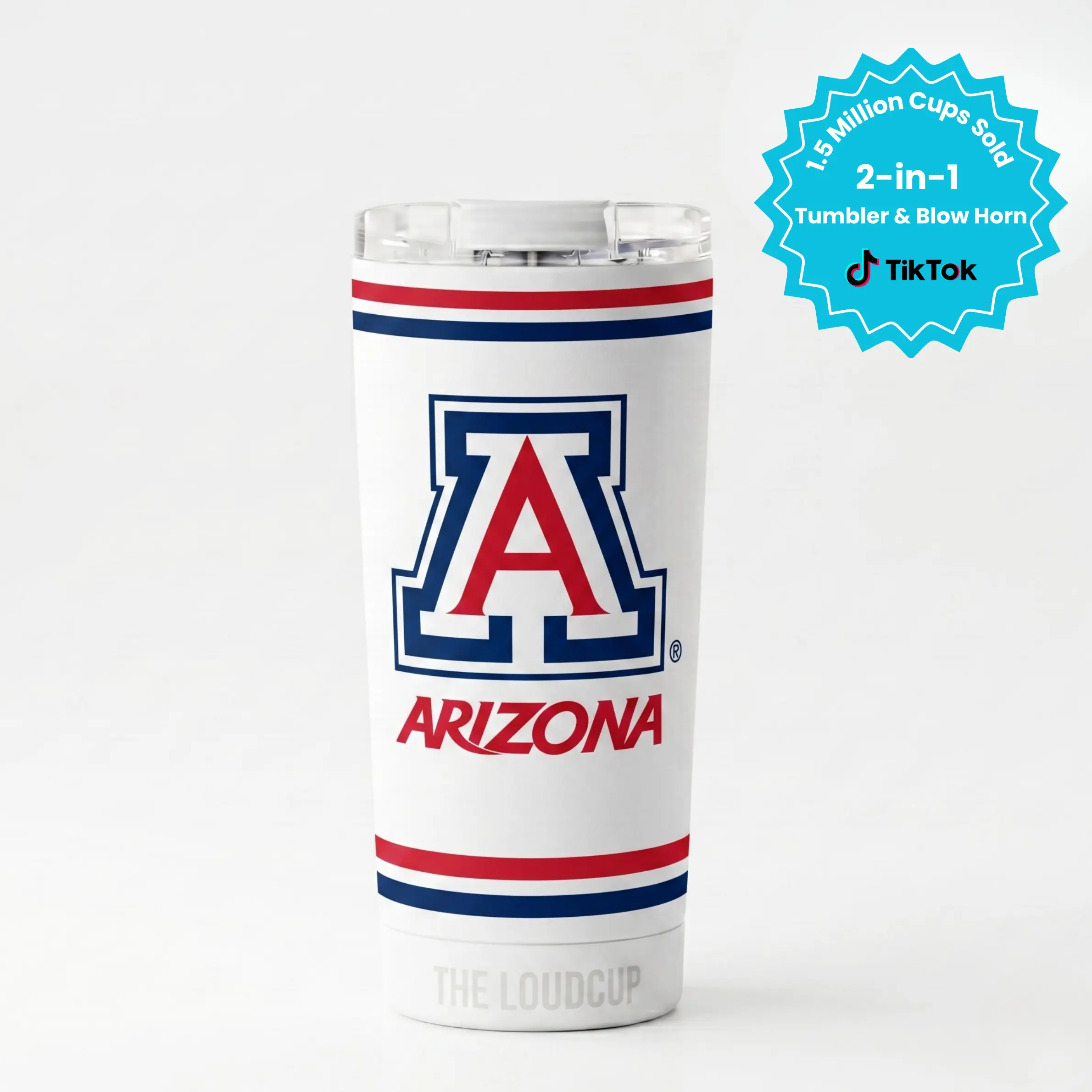 The LoudCup Company 16oz University Edition 2-in-1 Tumbler & Blowhorn Water Bottle, Team-Representative Sports Drinkware