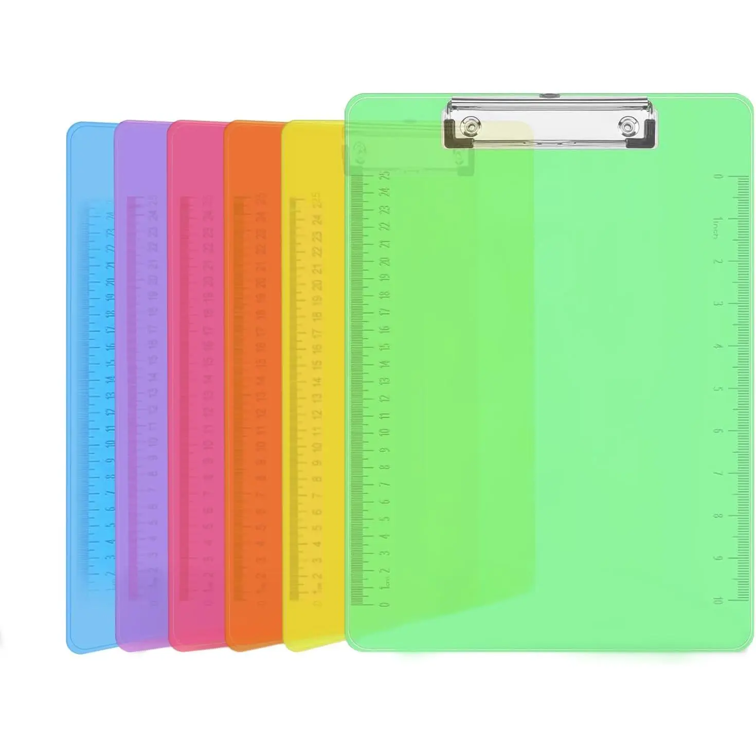 Plastic Clipboards,  6 Pack Clear Colored Clipboards, Low Profile Clip Board 12.5 x 9 Inch Standard Letter Size, Office Supplies Classroom
