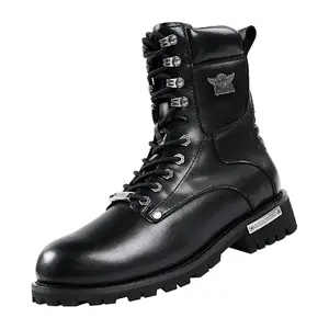 Dream Apparel Mens Motorcycle Boots for Riding Biker with Side Zipper, Waterproof Black Faux Leather Biker Boots Ankle Booties, Lace Up Combat Boots with Low Heel