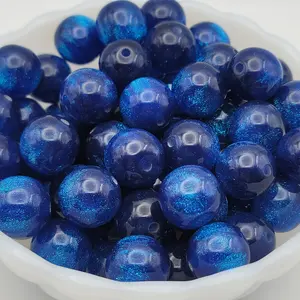 16mm Blue Resin Cateye Beads with Glitter 2.5mm Center Hole High-Quality Resin Beads for Crafting