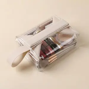 Clear Dopp Kit with Magnetic Closure Durable Leak-Resistant Travel Toiletry Bag TSA-Compliant Modular Design 1 Qt Makeup Organizer Pouch Handheld Cosmetic Pouch Makeup Storage Organizer Transparent Design for Easy Access
