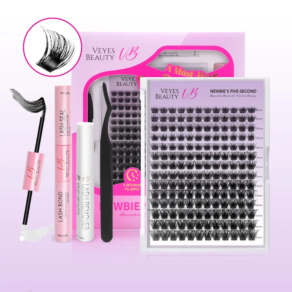 VEYESBEAUTY VB-Siren Cluster Lashes Individual Lash Extensions Layered Wispy Faux Mink Lash Newbie's Five-Second DIY Mixed Length for Self Application Makeup at Home Cosmetic Eyelashes Extensions,sunscreen