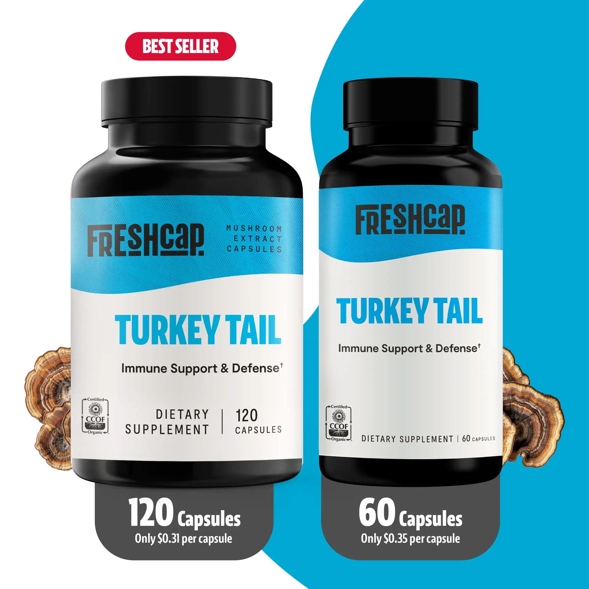FreshCap Organic Turkey Tail Mushroom Supplement Capsules 10,000mg - Improves Immune Support to Boost your Health Natural Healthcare Vitamin Dietary