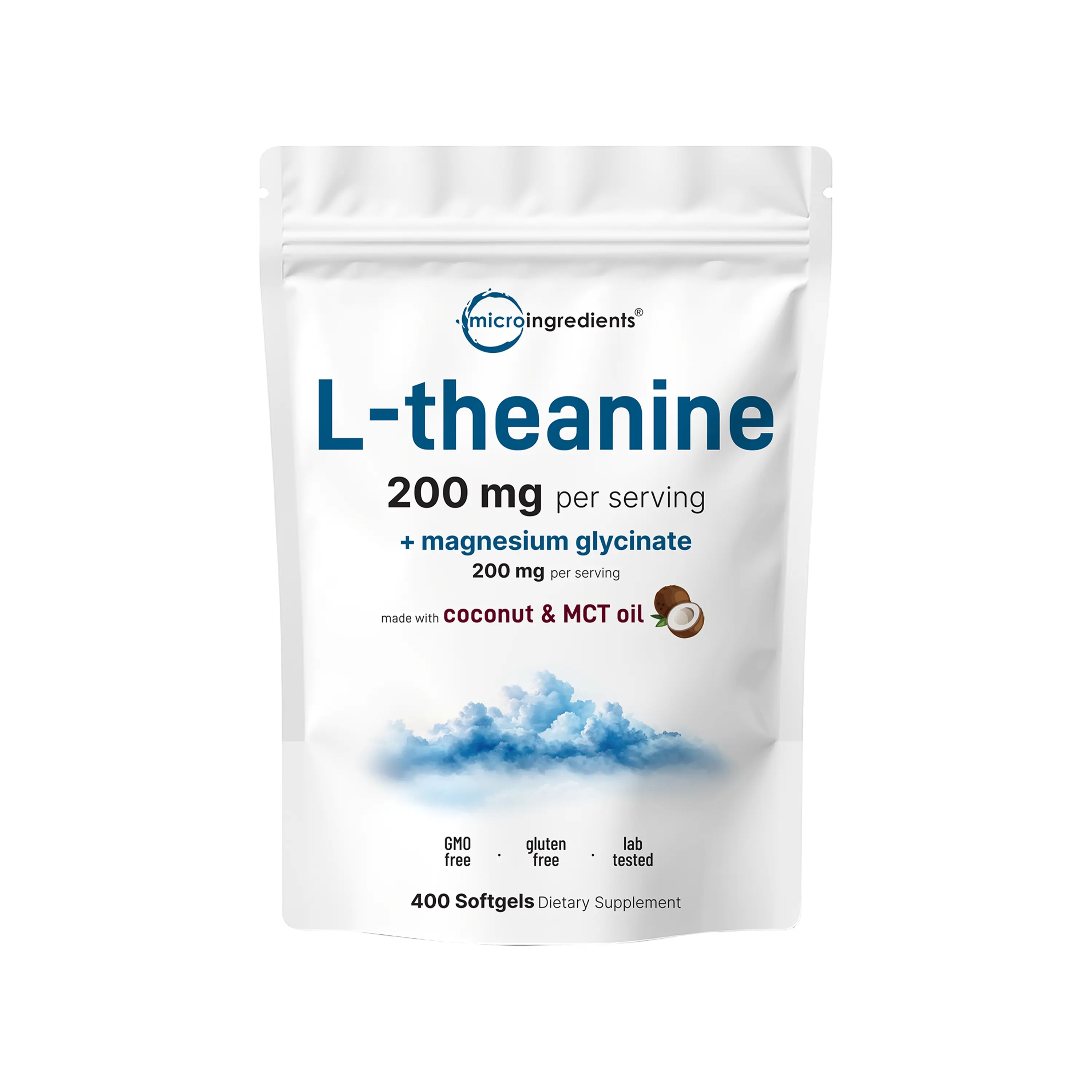 Micro Ingredients L-Theanine 200mg with Magnesium Glycinate 200mg, 400 Coconut MCT Oil Softgels Micro Ingredients L-Theanine 200mg with Magnesium Glycinate 200mg, 400 Coconut MCT Oil Softgels
